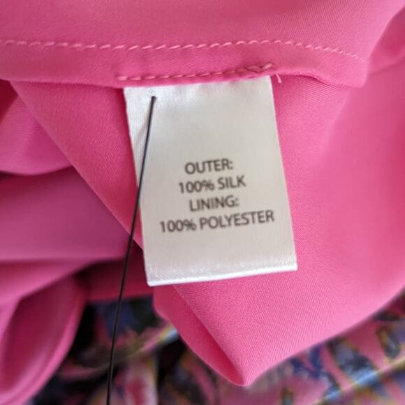 Saloni Edith Pink Floral V-Neck Midi Dress Silk Ruffle Size 0 Women's Preowned - Picture 8 of 15